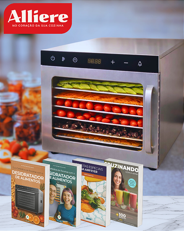 KIT ALLIERE - Desidratador Industrial de Alimentos 500W Frugal Plus 6 / Teflon e Timer + 4 E-books 127V