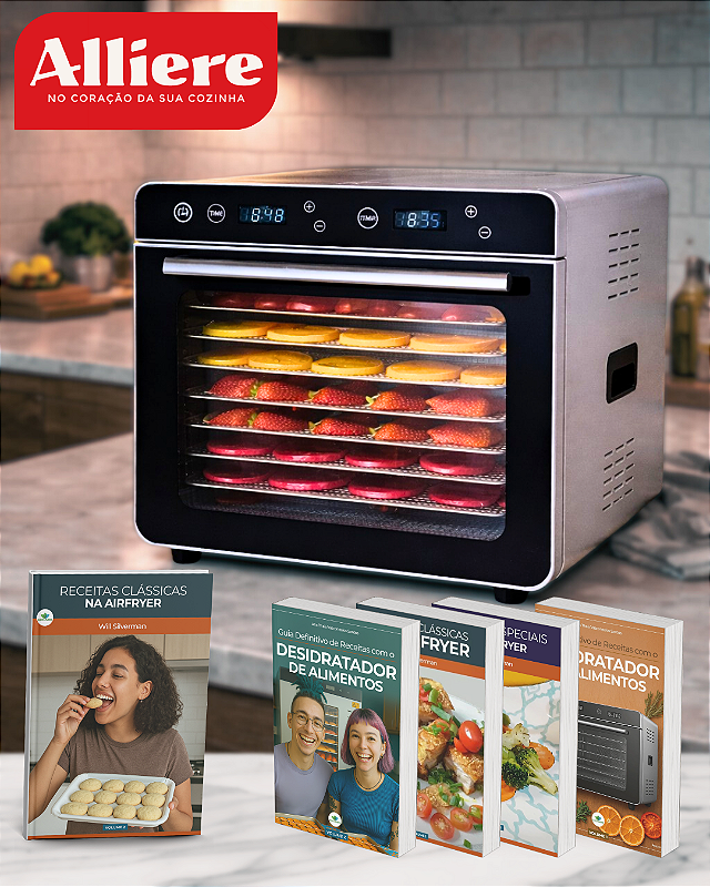 KIT ALLIERE - Desidratador Industrial Alimentos 700W Frugal 8 Bandejas / Teflon Timer + 5 E-books
